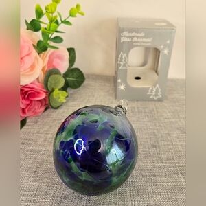 Vintage Zorza Handmade Cobalt‎ Blue, Green, Clear Glass Ornament Poland 3.25"